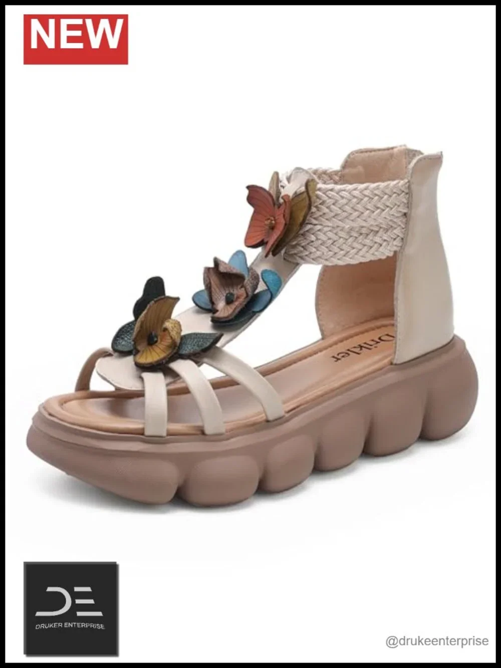 Women's Wedge Heels Platform Sandals Butterfly Open Toe Zip Non Slip Breathable